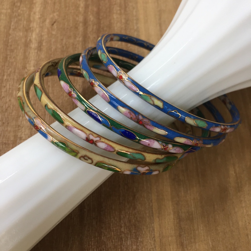 Set Of 5 Cloissone Enamel Bangle Bracelets - image 1